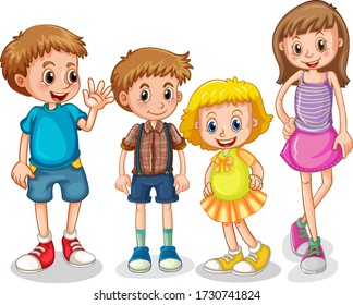 Four Happy Kids Standing On White Stock Vector (Royalty Free ...