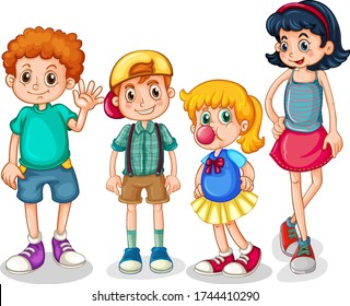 Four Happy Kids Standing On White Stock Vector (Royalty Free) 1744410290