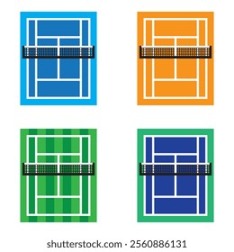 Four hard clay grass tennis court simple vector icons on white background.