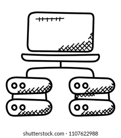 
Four hardware devices attached with a hub offering concept of data center 
