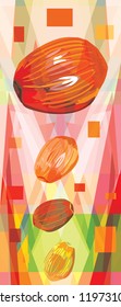 Four hazelnuts on an abstract geometric background