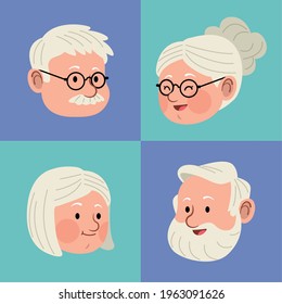 four heads elder persons characters