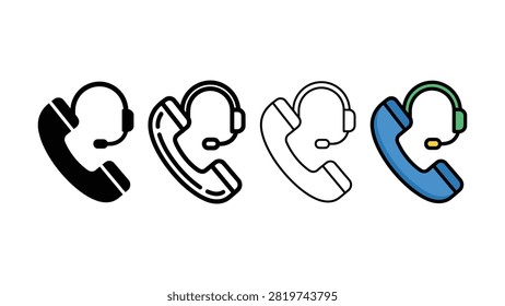 Four headset icons displayed in black white outline and colored versions with transparent background