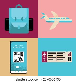 four health passport set icons