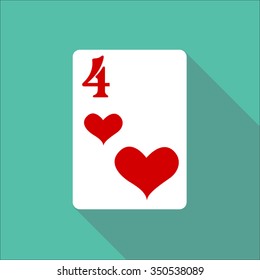 four heart casino sign icon playing card long shadow  for web and mobile applications