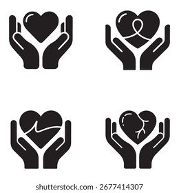 Cuatro iconos del corazón que muestran la Asistencia y el cuidado