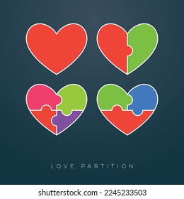 The Four Heart Partition. Isolated Vector Illustration.