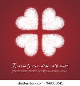 Four Hearts cluods valentine sentimental red abstract background. Vector Illustration