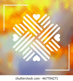 Four hearts design element over polygonal multicolored background