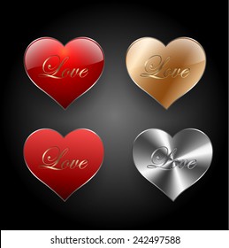 four hearts set on dark