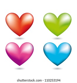 four hearts with shadow over white background. vector illustration