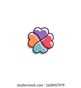 Four hearts social vector symbol. Heart cross logotype.