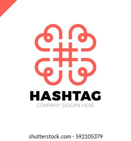 Four hearts social vector symbol. Heart cross logotype. Abstract line hashtag logo icon sign.