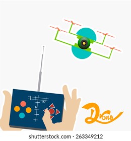 four helix drone controlled  over color background