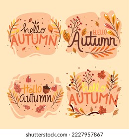 four hello autumn letterings icons