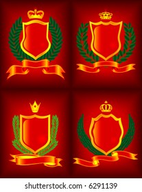 Cuatro escudos heráldicos. La imagen vectorial.
