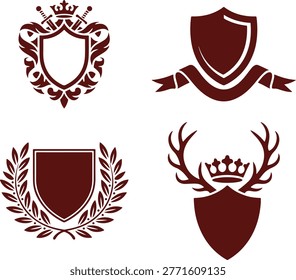Four Heraldic Shields and Emblems with Royal and Natural