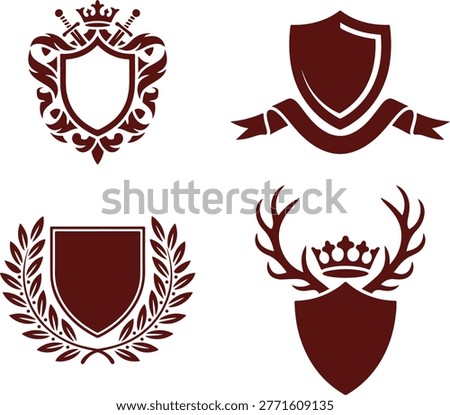 Four Heraldic Shields and Emblems with Royal and Natural