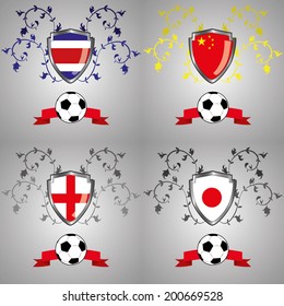 four heraldry shields with different flags within them