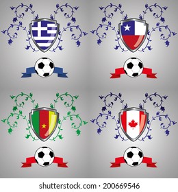 four heraldry shields with different flags within them