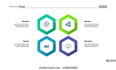Four hexagon infographics. Template for cycle diagram, process chart, presentation. Creative concept with six options, parts, steps. Can be used for topics like business, management, finance