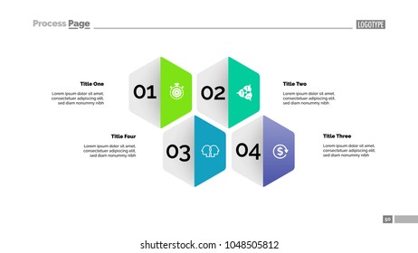 Four hexagon step chart. Option diagram, process chart, slide template. Creative concept for infographics, presentation, project, report. Can be used for topics like business, planning, strategy