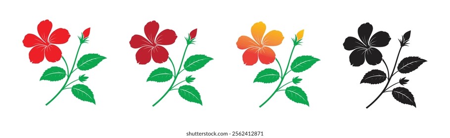 Four Hibiscus Flower Variations in Color and Monochrome