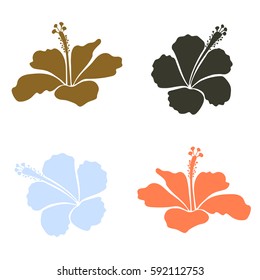 Four hibiscus flowers set in orange and green colors.