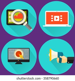 Four high detailed flat style SEO icons