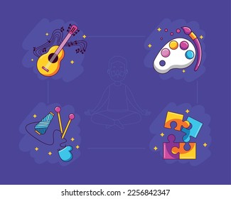 four hobbies activities set icon