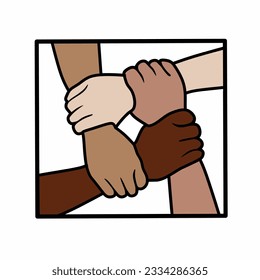 four holding hands which means unity and friendship