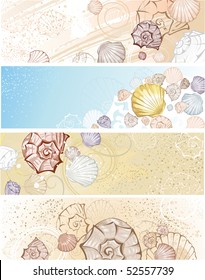 four horizontal banner with beautiful stylized seashells.