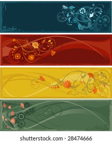 Four horizontal banners with abstract flowers.