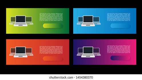 four horizontal banners design. web banners with three laptops. gradient color.trendy color. modern design.set 