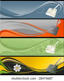Four horizontal banners with pen tablet.
