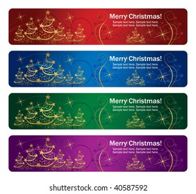 Four horizontal christmas banners vector with trees