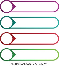 Cuatro Anuncios Horizontales de infografía con extremos redondeados y punteros de flecha en verde azulado púrpura rojo y verde