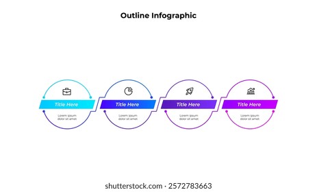 Four horizontal line circles. Concept of 4 options of business development process. Timeline vector illustration. Infographic elements