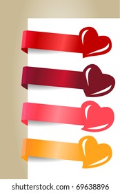 Cuatro etiquetas horizontales de promoción con corazones diferentes