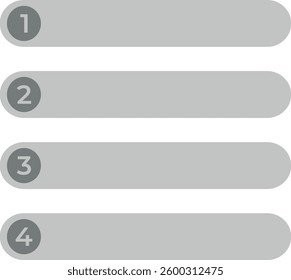 Four horizontal rounded bars with numbered circular icons on the left, labeled 1, 2, 3, and 4, serving as placeholders for text or content. Steps, numbers, layout