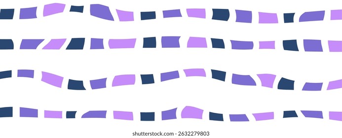 A four horizontal, wavy lines set against a plain white background. Each line is constructed from small, irregular, block-like segments, creating a mosaic or tiled effect.
