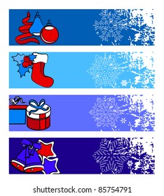 Vier horizontale Winterbanner mit traditionellen Elementen