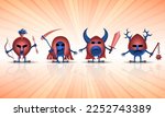 The four horsemen of the Apocalypse. Virus Knight cartoon characters. Coronavirus vector COVID-19 illustration.
