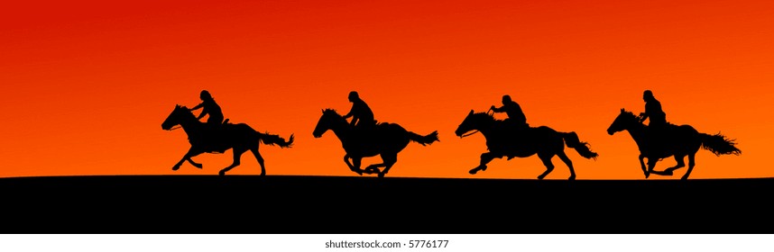 Four Horsemen Riding at Sunset (vector)