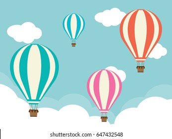 Four Hot Air Balloons with Clouds