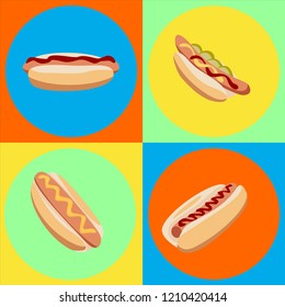 Four hot dogs. Vector illustration