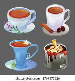 four hot drink icon with different cup vector illustration