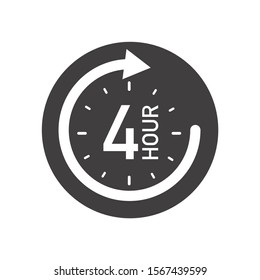 Four hours round icon with arrow. Black and white vector symbol.