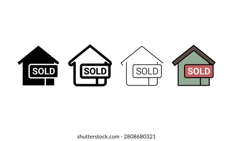 Four house icons stylized in different ways each displaying a SOLD sign indicating property sale