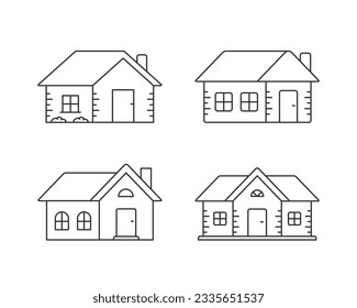 Four house line icons, vector eps10 illustration